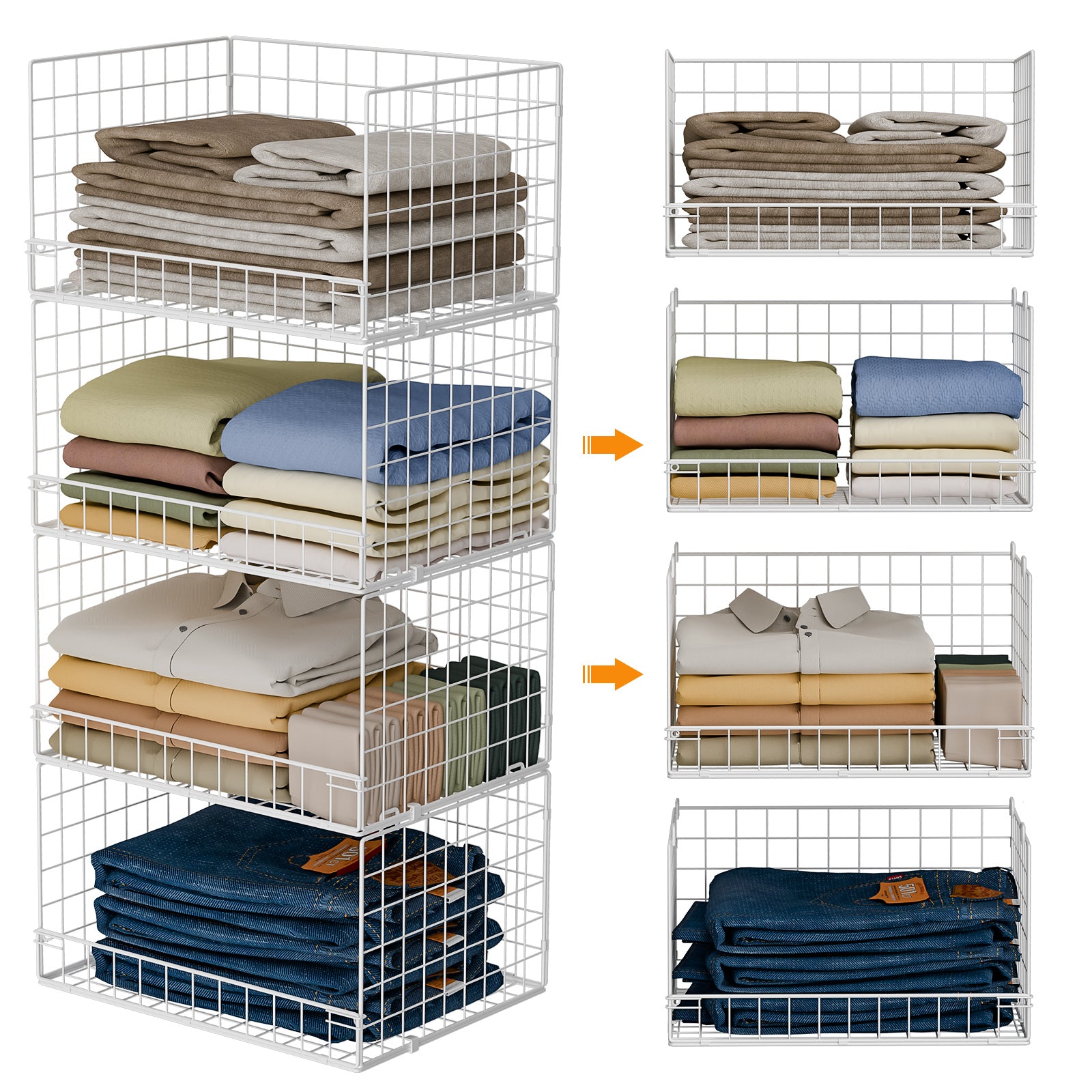 4-Tier Stackable Closet Organizers and Storage Shelves, Foldable Closet Shelf Organizer, Black(Patent Protection)(Patent No. 30022416)
