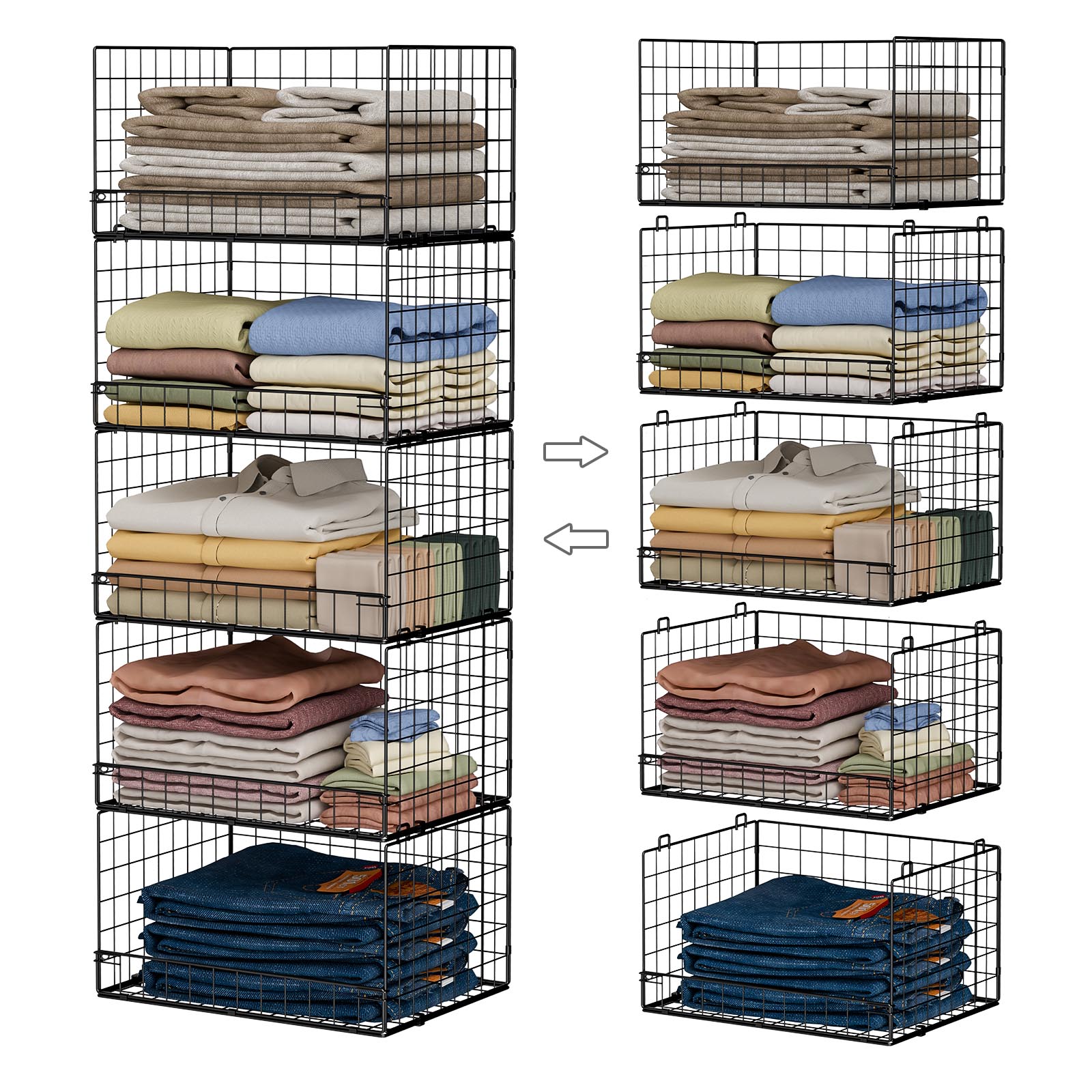 4-Tier Stackable Closet Organizers and Storage Shelves, Foldable Closet Shelf Organizer, Black(Patent Protection)(Patent No. 30022416)