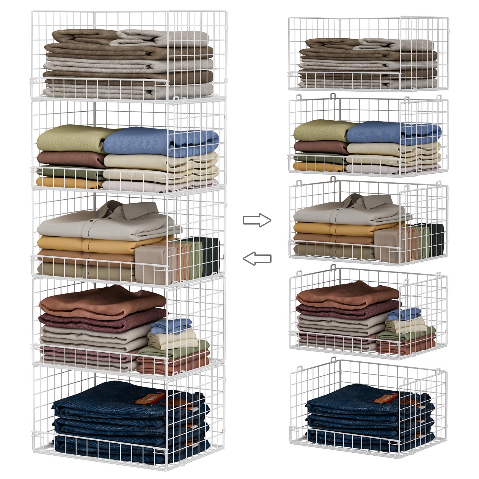 4-Tier Stackable Closet Organizers and Storage Shelves, Foldable Closet Shelf Organizer, Black(Patent Protection)(Patent No. 30022416)
