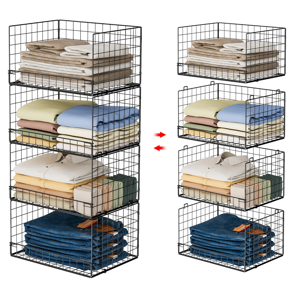 4-Tier Stackable Closet Organizers and Storage Shelves, Foldable Closet Shelf Organizer, Black(Patent Protection)(Patent No. 30022416)