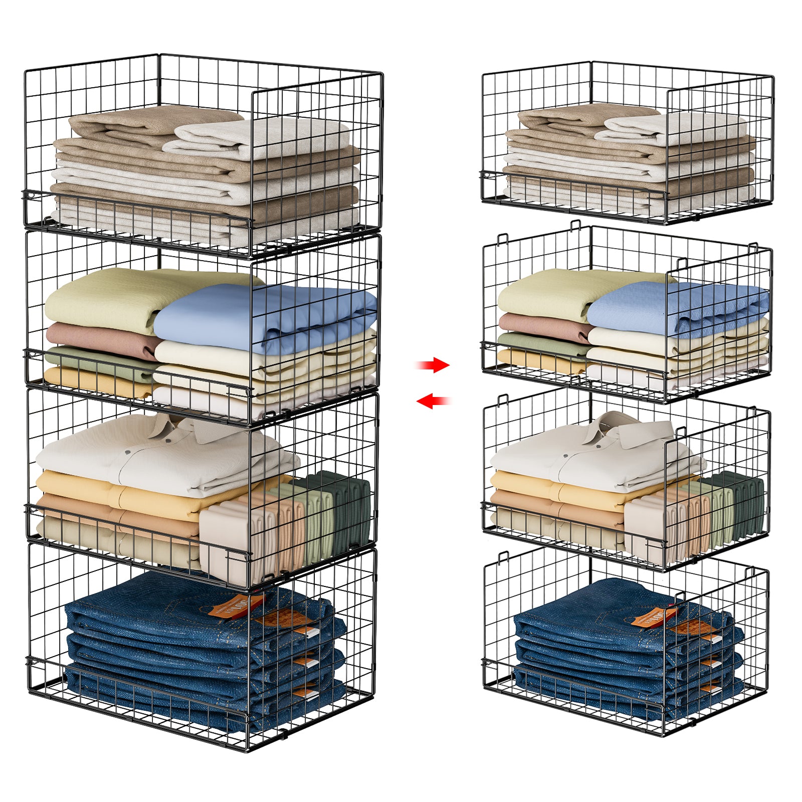 4-Tier Stackable Closet Organizers and Storage Shelves, Foldable Closet Shelf Organizer, Black(Patent Protection)(Patent No. 30022416)