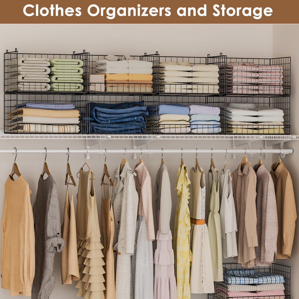 4-Tier Stackable Closet Organizers and Storage Shelves, Foldable Closet Shelf Organizer, Black(Patent Protection)(Patent No. 30022416)