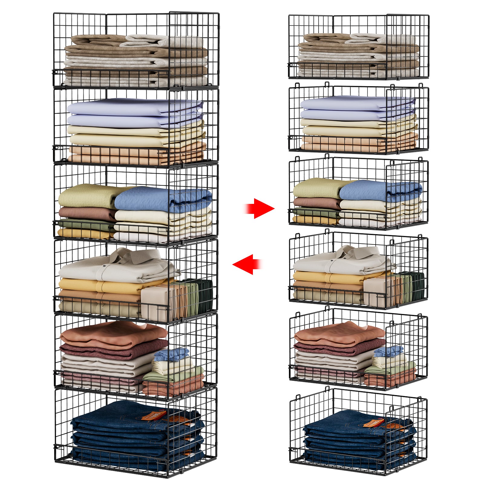 4-Tier Stackable Closet Organizers and Storage Shelves, Foldable Closet Shelf Organizer, Black(Patent Protection)(Patent No. 30022416)