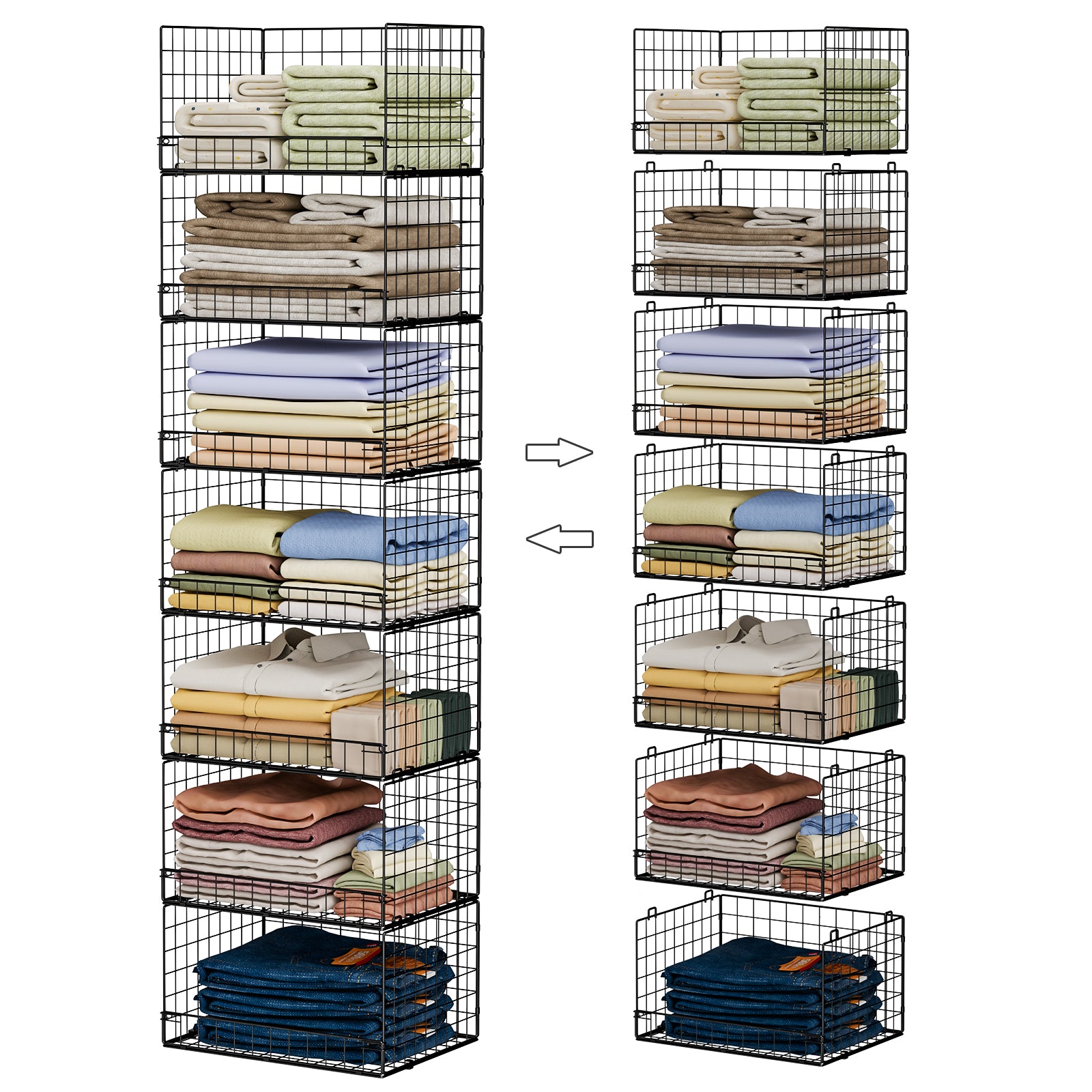 4-Tier Stackable Closet Organizers and Storage Shelves, Foldable Closet Shelf Organizer, Black(Patent Protection)(Patent No. 30022416)