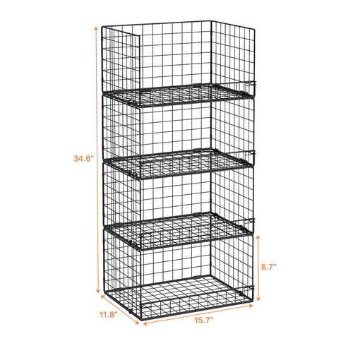 4-Tier Stackable Closet Organizers and Storage Shelves, Foldable Closet Shelf Organizer, Black(Patent Protection)(Patent No. 30022416)