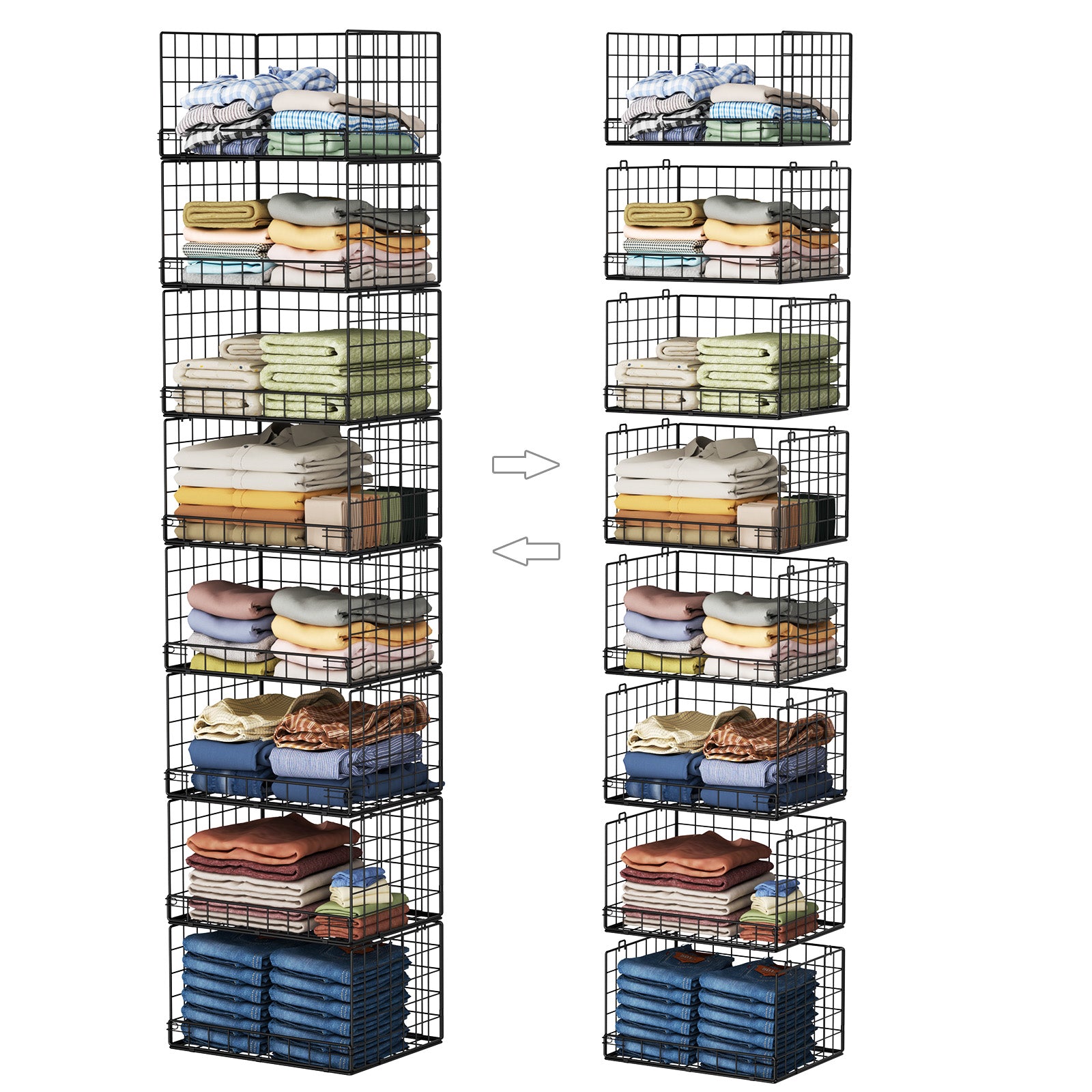 4-Tier Stackable Closet Organizers and Storage Shelves, Foldable Closet Shelf Organizer, Black(Patent Protection)(Patent No. 30022416)