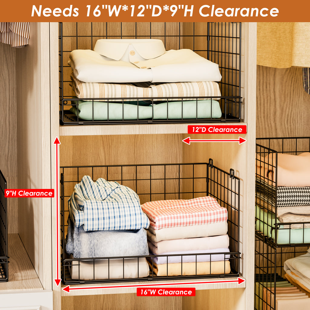 4-Tier Stackable Closet Organizers and Storage Shelves, Foldable Closet Shelf Organizer, Black(Patent Protection)(Patent No. 30022416)
